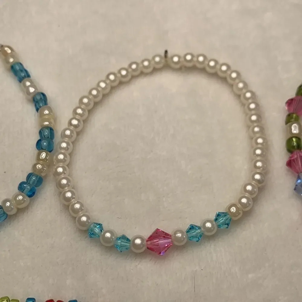 Set of Girls Multi Colored Crystal and Beaded Bracelets - Four in Total